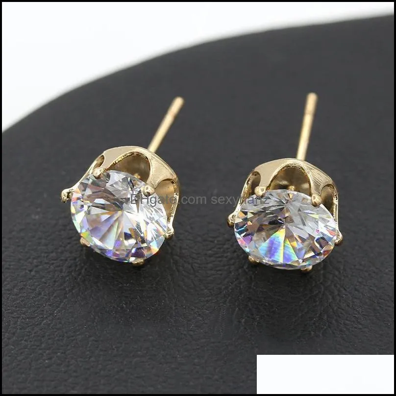 round zirconia earrings wholesale brand purple white cz diamond stud earring