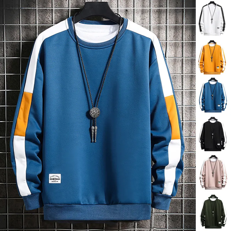 Lange Mouw Harajuku Sweatshirts Mannen 2022 Nieuwe Mode 6 Kleur Hoodie Mens Casual O-Hals Patchwork Sweatshirt Voor Jong Mannen L220730