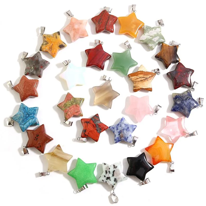 Pendant Necklaces Natural Stone 25mm Star Healing Pendants Mix Gemstone Reiki Charms Beads For Jewelry Making Necklace Accessories Wholesale