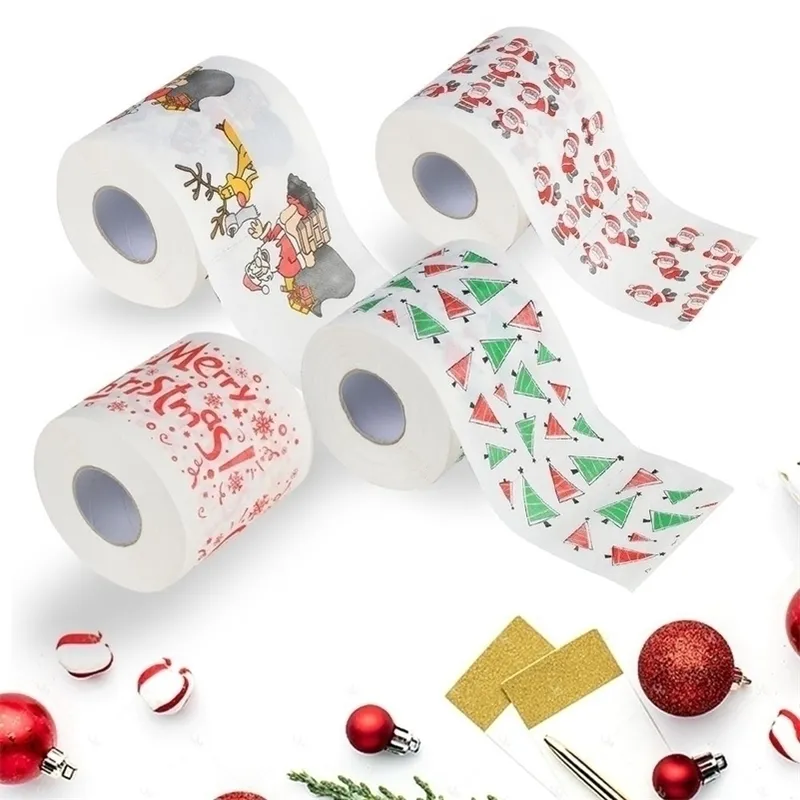 1Roll Санта Горячие продажи Рождественские шаблоны серии Roll Prints Смешные туалетные бумаги Фестиваль для отдыха дома декор нового # 3 Y201020