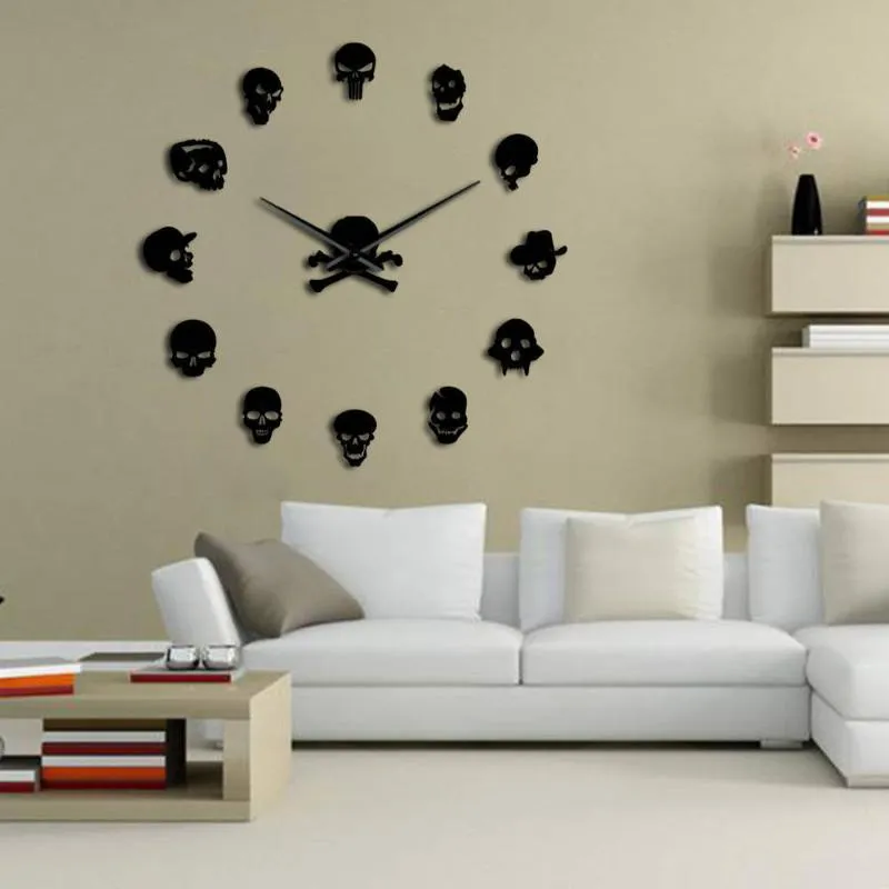 Horloges murales moderne bricolage grande horloge décorative art drôle simple autocollants effet miroir acrylique wanduhr décor à la maison mur