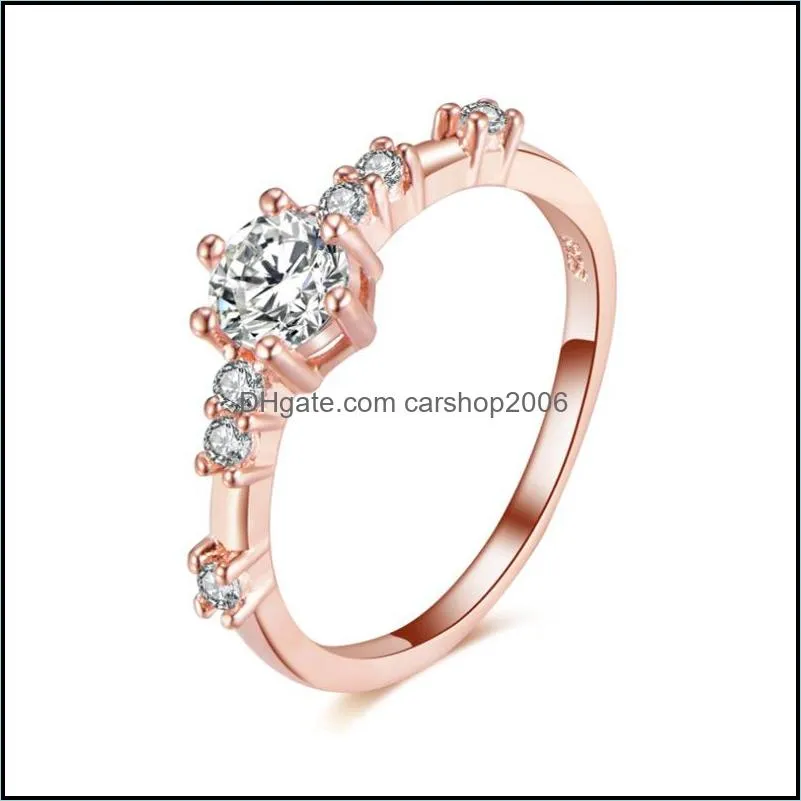 14K Gold Silver Ring Women Fashion Band Rings 7 Crystals Wholesale
