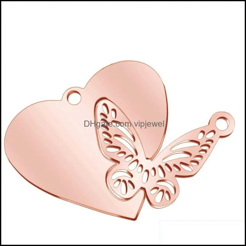 charms stainless steel 25 36 peach heart butterfly combination pendant couple charm for diy jewelry accessoriescharms