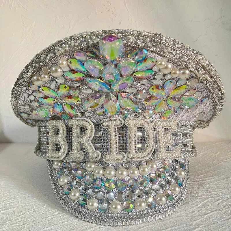 Beretti fatti a mano Luxury Rhinestone Women Bride Captain Hat Cap Cap Sergeant Hen Bridal Do Festival Birthday Part
