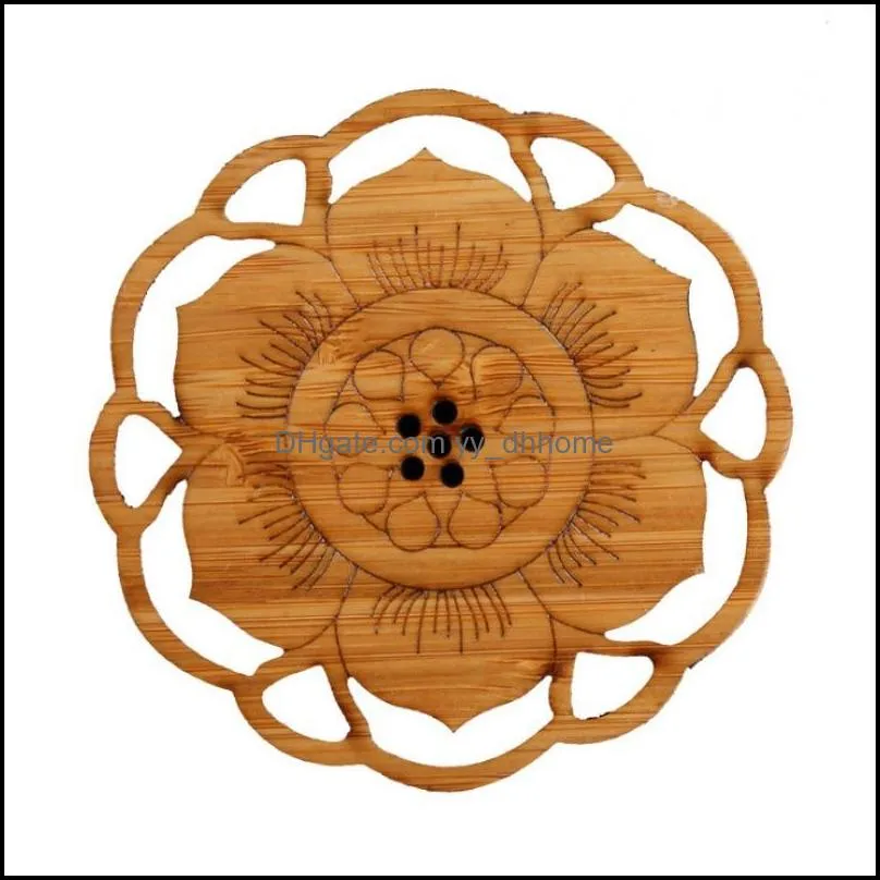 NEWNatural Bamboo Table Mat Cup Coaster Tea Cup Pad Retro Lotus Carving Eco-friendly Round Heat Insulation Teaware Accessories