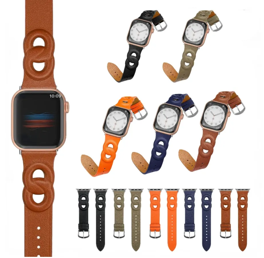 Leather Strap For Apple Watch band 45mm 41mm 44mm 40mm 42mm 38mm Double Circle Bracelet Wristband for iWatch series 7 6 5 4 3 SE
