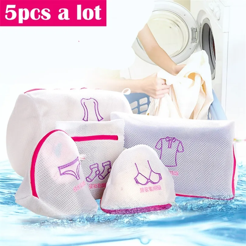 5pcs a lot/vanzlife Japanese embroidery thicken fine mesh laundry bag bra underwear suit special care wash bags wash bag 201021