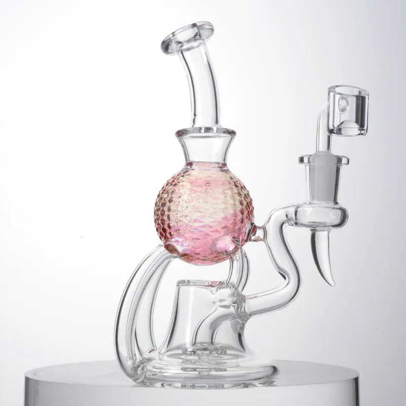 Pink Beach Ball Heady Glass Bongs Hookahs Recycler Bong Showerhead Perc Oil Rigs Dab Rig 14mm Joint Water Pipes Avec Banger XL-2242