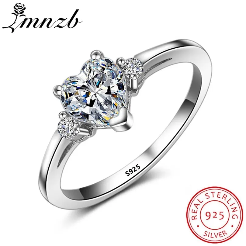 LMNZB 100% Original Tibetan Silver S925 Heart CZ Zircon Wedding Band Rings for Women Engagement Jewelry Gift JZR006 220728