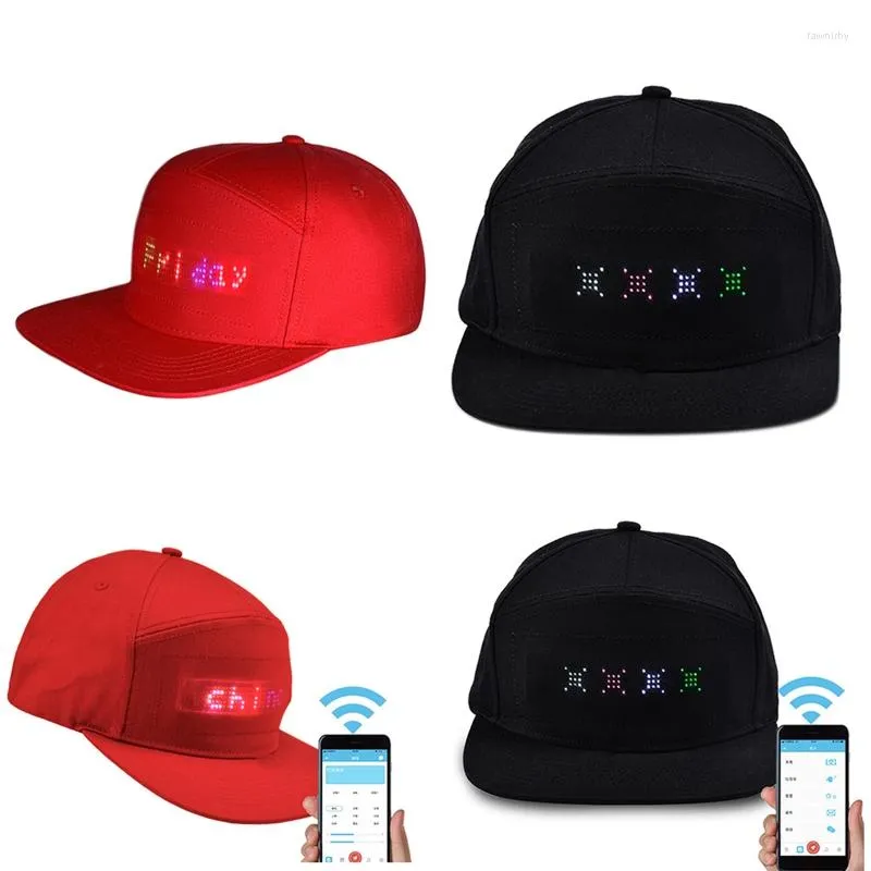 Ball Caps Unisex Bluetooth LED Mobiele telefoon APP-gestuurde Baseball Hoed Scroll Berichtweergavebord Hip Hop Straat Snapback CapBa280Q