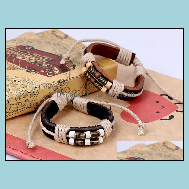 men leather bracelet fashion handmade wrap charms bracelets wristbands bangles for women man jewerly wholesale free shipping 0482wh