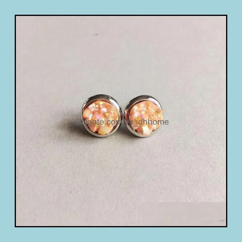 Fashion imitate Drusy Druzy Earrings Silver Gold Plated Candy Gemstone Imitation Natural Stone Stud Earrings for Women Lady Jewelry