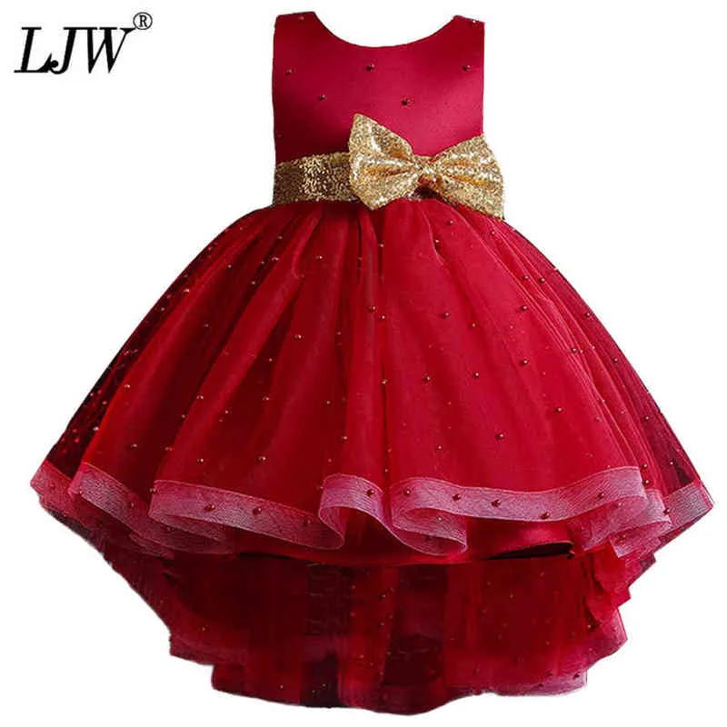Girls clothes new year party dress 2022 new flower girl dress beaded mesh tuxedo girl baby bow party prom dress Y220510