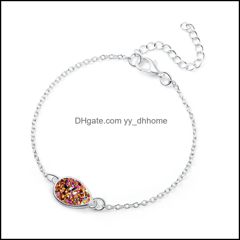 New styles 6 Colors Round Water Drop Square Drusy Druzy Bracelet Link Chain Resin Geometric Stone Bracelet for women jewelry