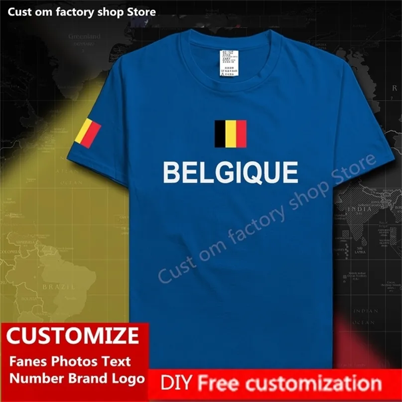 Belgien Country Flag Tshirt Diy Custom Jersey fans Namn Nummer Brand Cotton T Shirts Men Women Loose Casual Sports T Shirt 220620