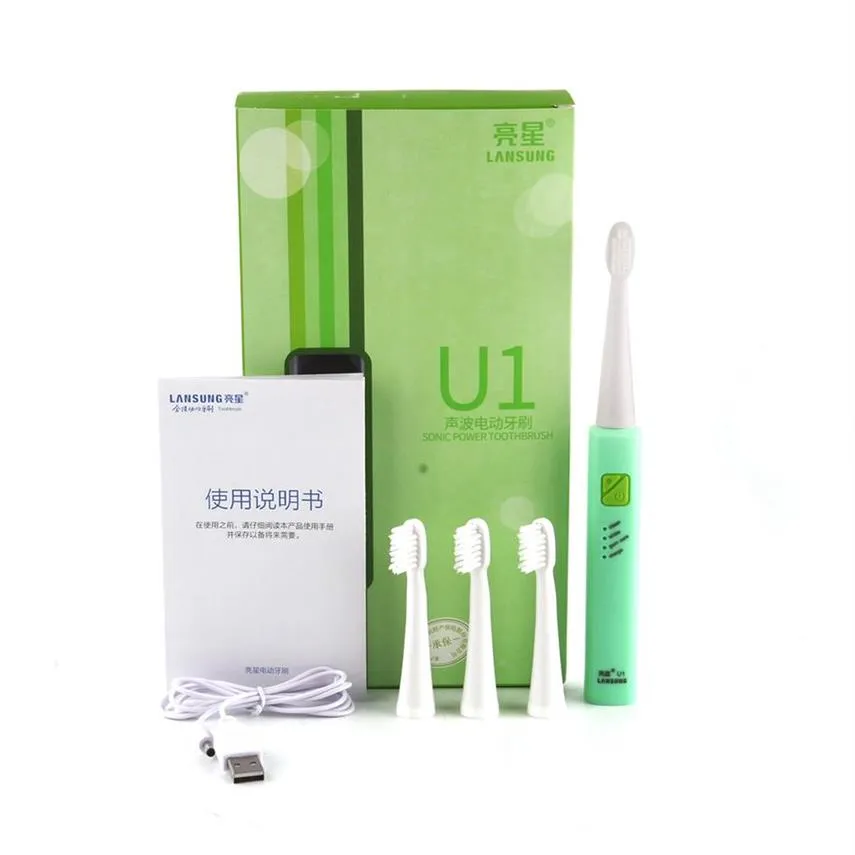 Epacket LANSUNG UlTrasonic Sonic Electric Toothbrush Rechargeable Tooth Brushes With 4 Pcs Replacement Heads U1234B3050