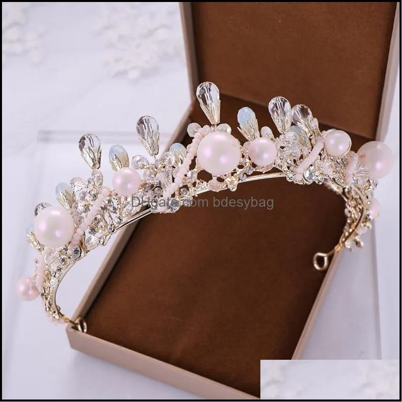 bridal crowns hair bands korean bride crystal tiara princess pearl crown wedding tiaras headpieces birthday party tiaras headdress jewelry
