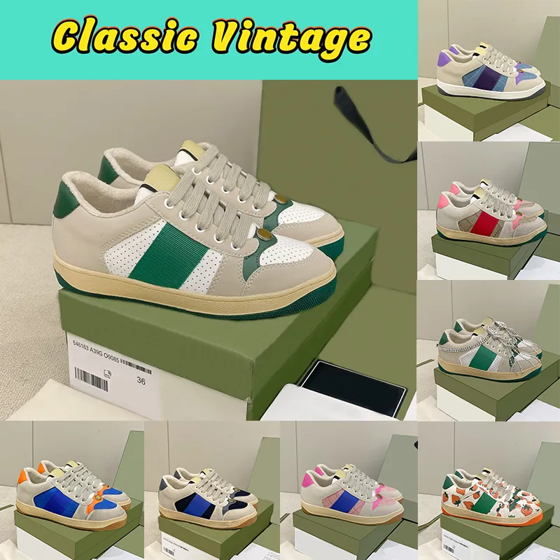 Luxuriöse Freizeitschuhe, klassischer Vintage-Sneaker aus schmutzigem Leder, Webdesigner-Sneaker, weiß, beige, ebenholzgrün, obsidiangrau, erdbeerbedruckt, für Herren und Damen