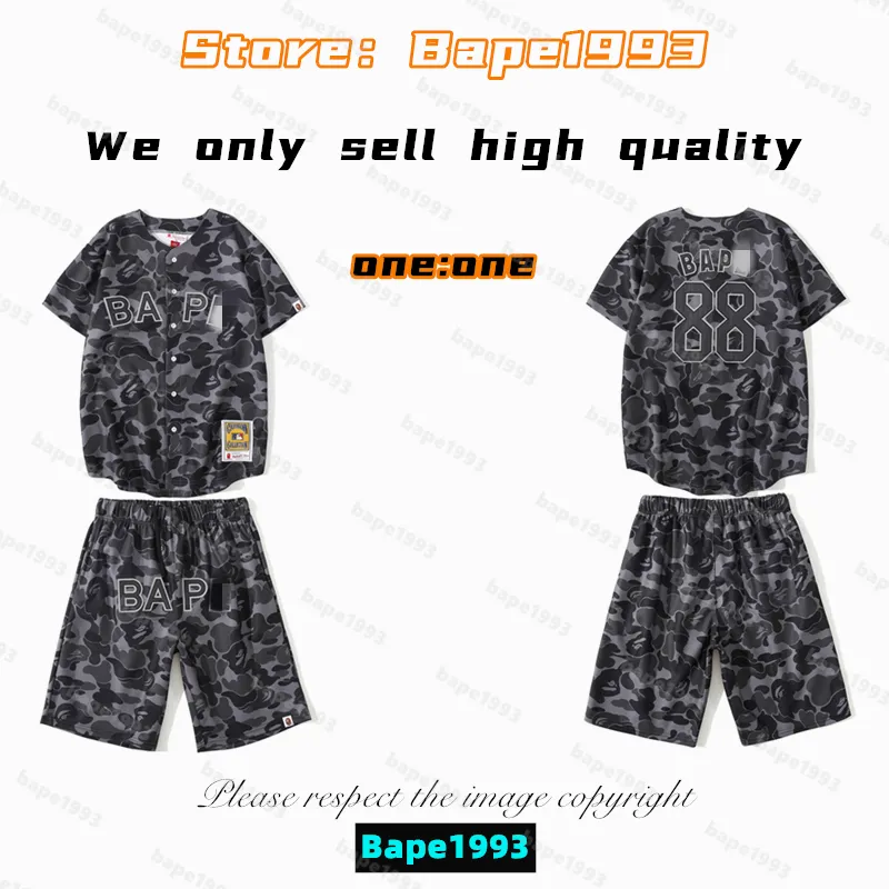 Высококачественные обезьяны Мужские футболки Шорты Устанавливают Японские акула B Ape Head Galaxy Spots Luminous Camo Co-Styly Tome Style для мужчин и женщин 100% хлопок Новый набор футболок 1993 TZD2-17