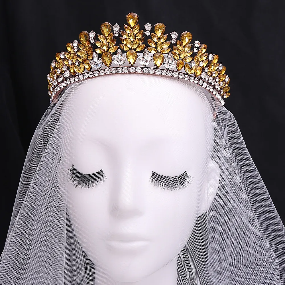 Barocco grande corona di cristallo principessa strass Tiara fascia per capelli d