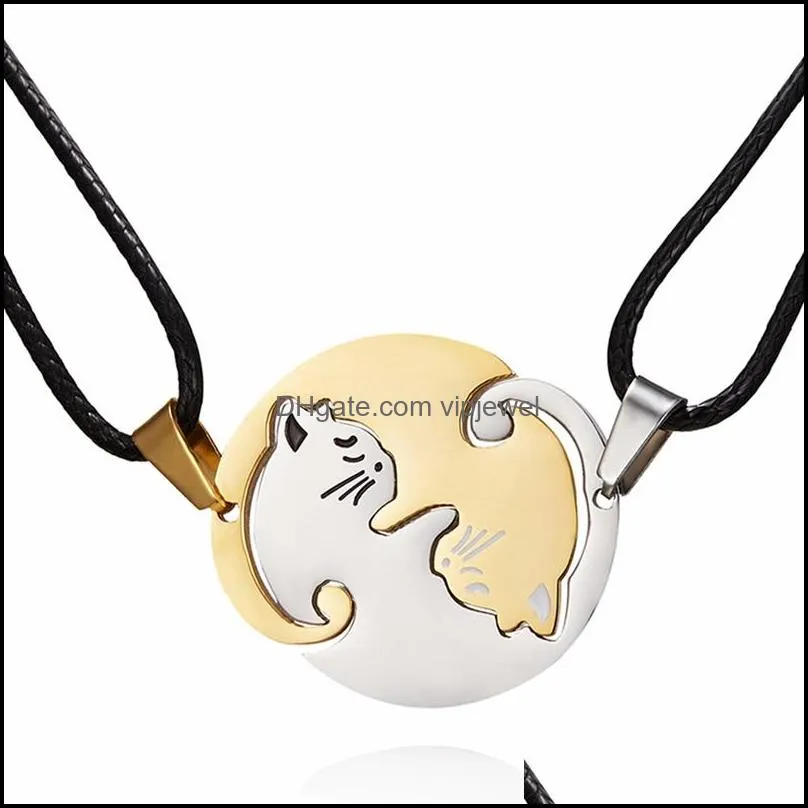 wholesale fashion valentine gifts puzzle necklace stainless steel cat heart shape popular couple jewelry necklaces