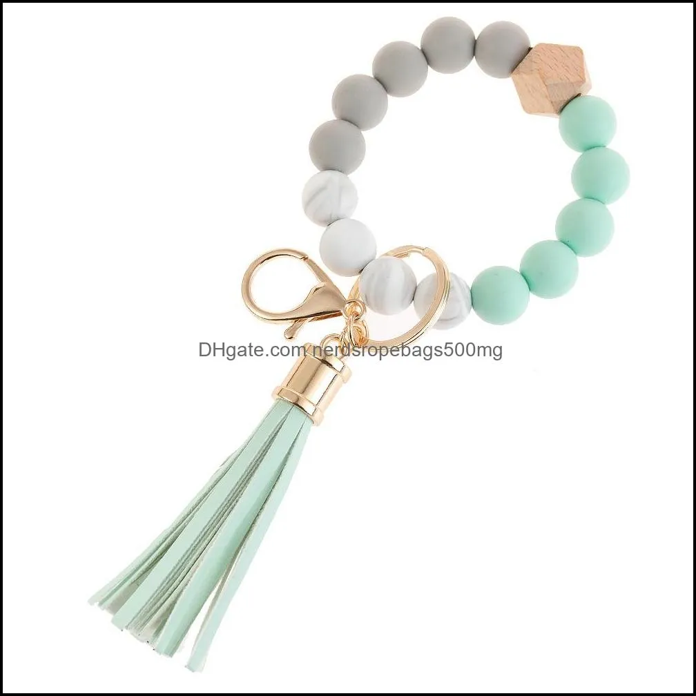 NEWSilicone Beaded Bangle Keychain with Tassel for Women Party Favor, Wristlet Key Ring Bracelet RRD12095