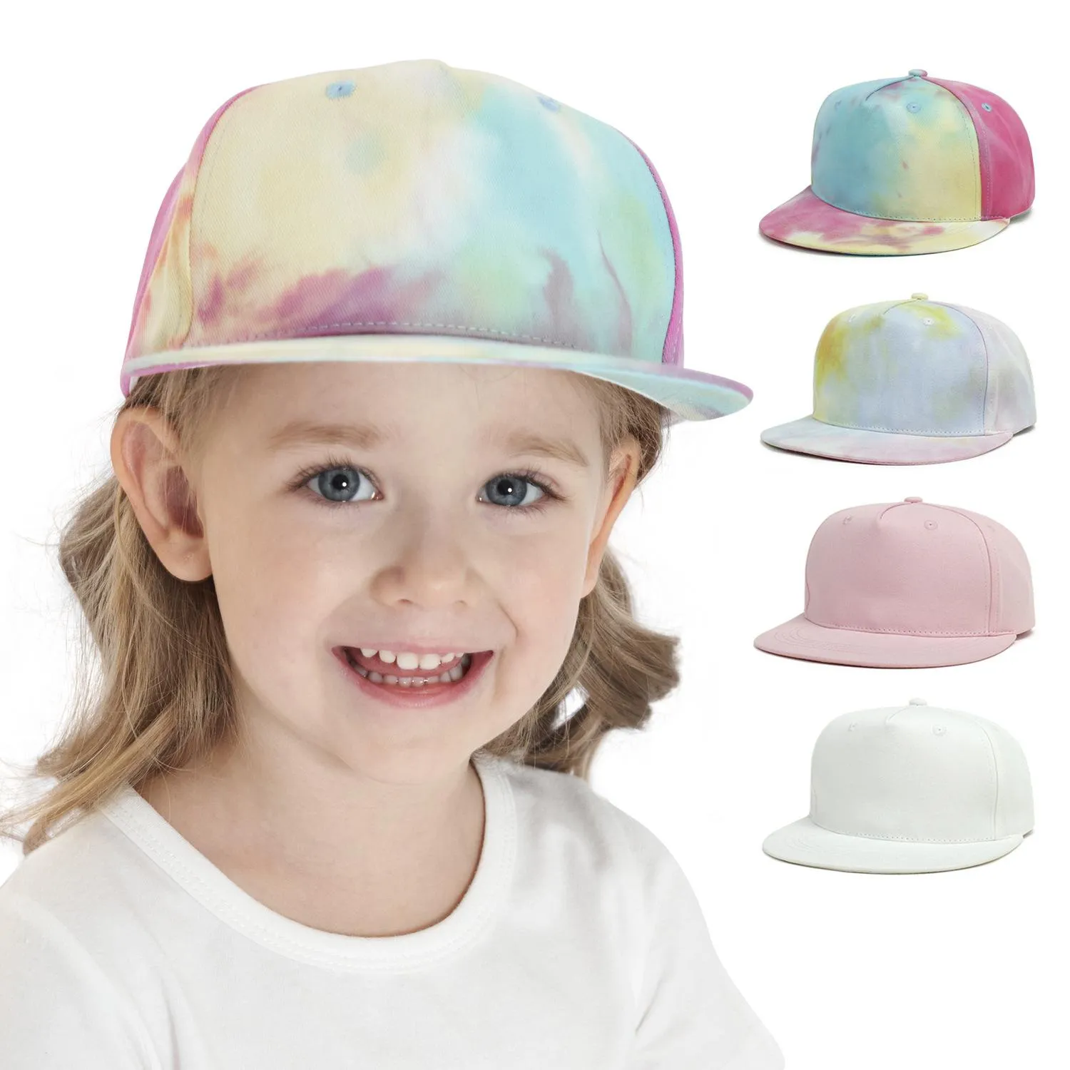 Kids Baseball Caps Blank Tie Dye Hip Hop Hats Boys Outdoor Flat Summer Instelbare hoed Europees Amerikaanse meisjes Casual Beach Fashion Ponytail Cap