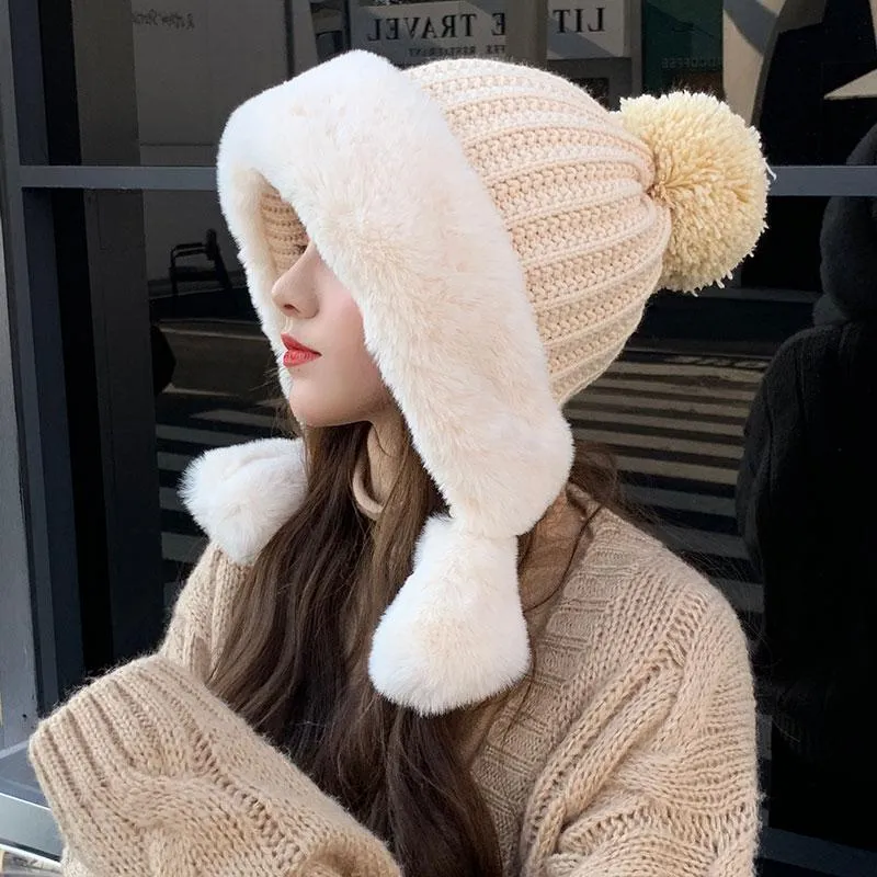 Berets damski kapelusz zimowy 2022 dzianinowe czapki nausznikowe ciepłe uszu zagęszczone żeńskie fur