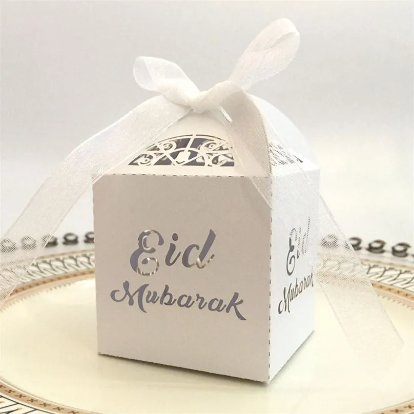 10 Stück lasergeschnittene Geschenkdekoration Pralinenschachtel für Eid Mubarak Hadsch Ramadan muslimische Veranstaltung Partybevorzugungen Dekorationen 220707