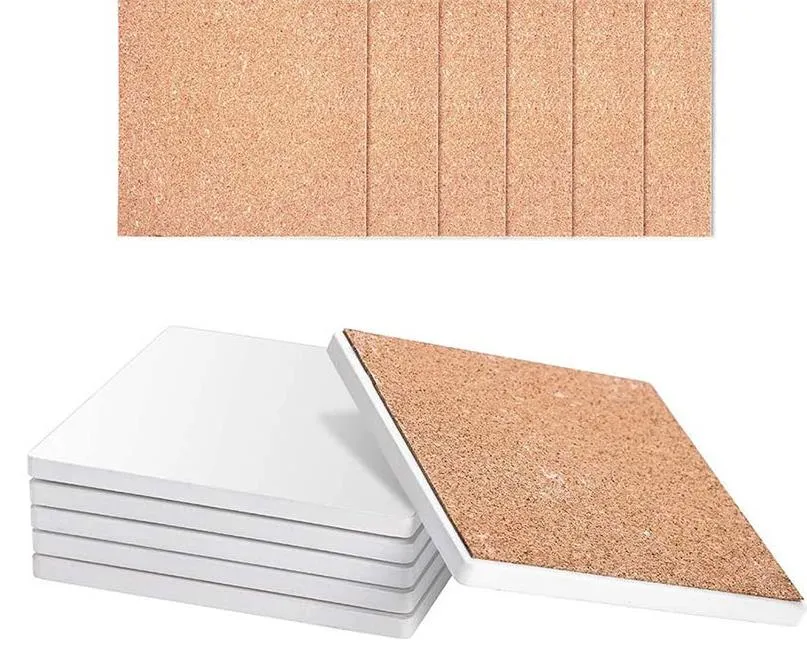 SUBlimação em branco Coaster com blocos de cortiça Backings Square absorvente montanhas -russas de pedra cerâmica SN4595