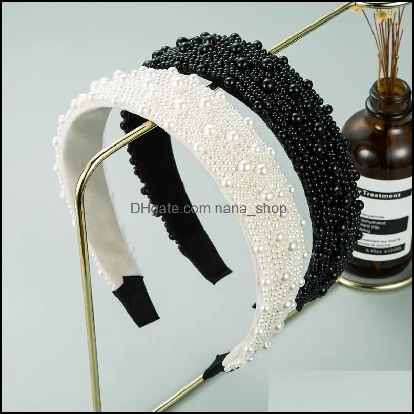 2021 Ins Baroque Full Simulated Pearl Headband for Woman Elegant Hand Made Beaded Hairband Bridal Wedding Party Hair Accessories