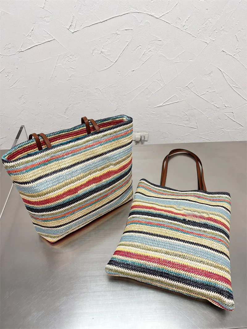 Nouveaux sacs à bandoulière de grande capacité faits à la main de luxe Designers Sac à panier Sac à main pour femme Lettre Sacs à main en paille Sacs à main fourre-tout de qualité supérieure avec motif à rayures horizontales