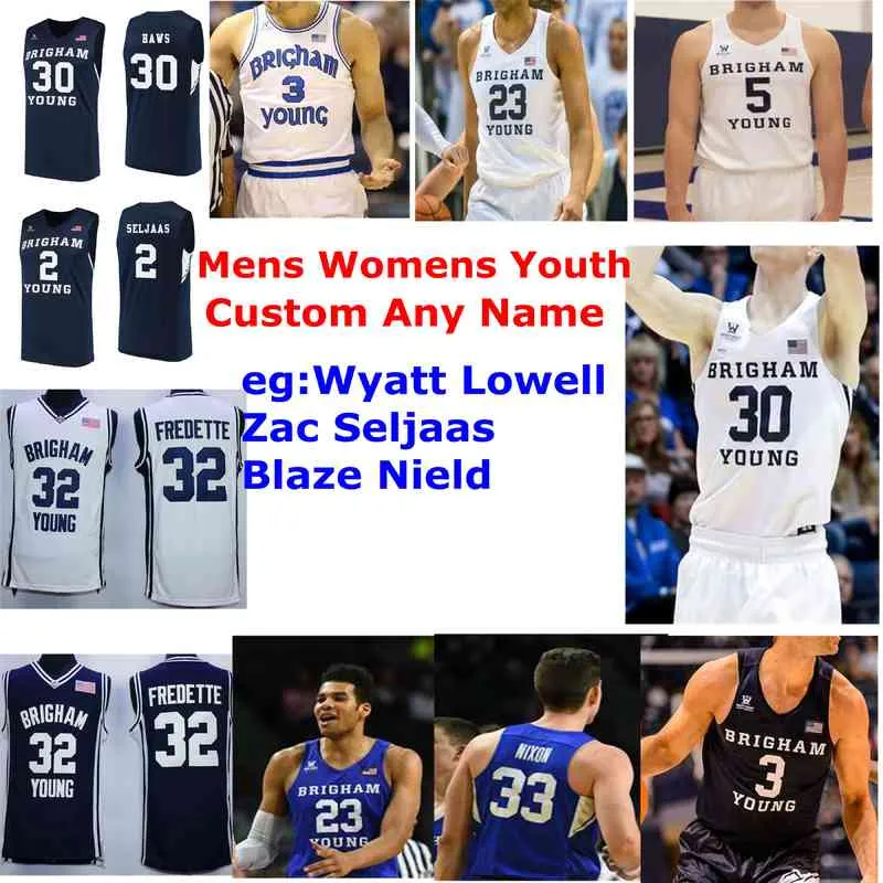 BYU Cougars Jerseys 1 Wyatt Lowell Jersey Zac Seljaas Blaze Nield 4 Alex Barcello rare College Basketball Jerseys Navy Mens Custom Stitched