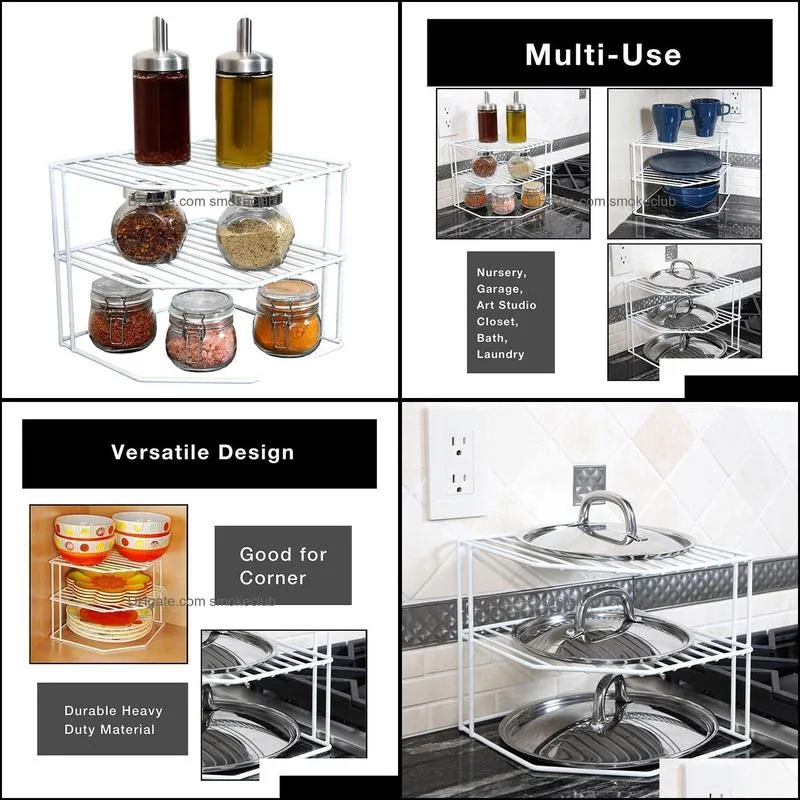 Kitchen Storage & Organization 3-Tier Corner Shelf Rack-Metal Frame-Rust Resistant Finish-Cups, Dishes, Cabinet Pantry