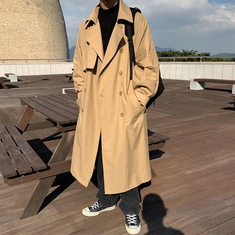 Men's Trench Coats Men's Autumn Medium And Long Windbreaker Korean Handsome Vintage Classic Over The Knee Coat British Style Y2224Men's