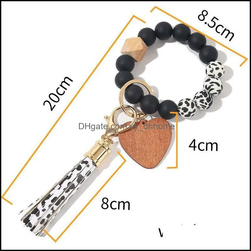 fedex 14 colors love wood chip bracelet keychain party favor wristlet key chain silicone bead bracelet tassels handchain key ring