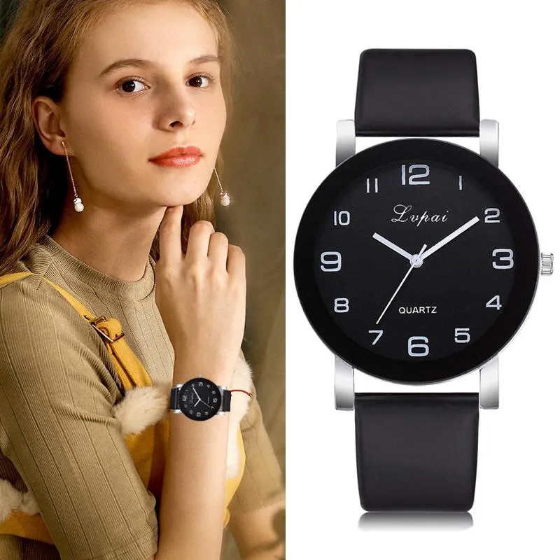 Armbandsur lvpai varumärke armband titta på kvinnor mode läder svart kvarts handledsklockor damer klocka relogio feminino reloj mujerwristwatch