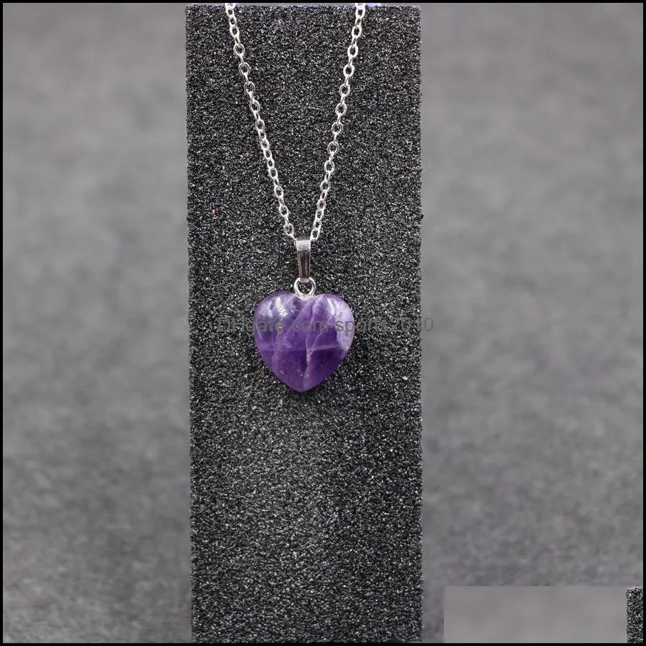 fashion natural stone love heart amethyst crystal pendant necklace for women jewelry sports2010