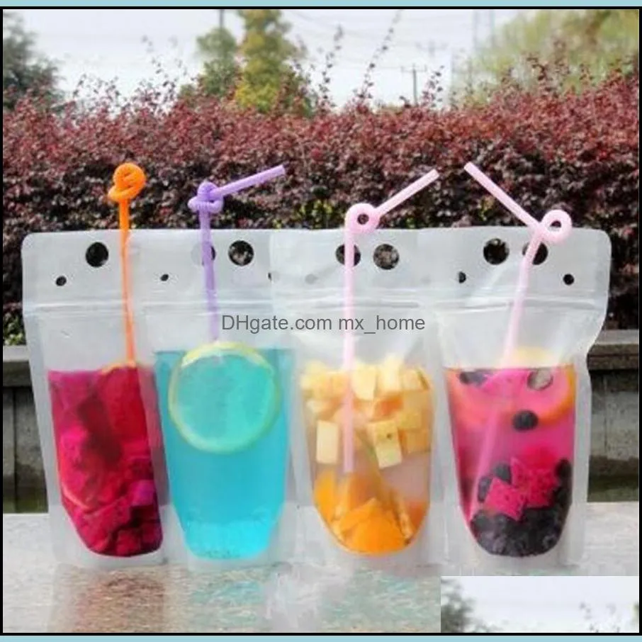 US Stock Disposable 24H ship Clear Drinks Pouches Bags Plastic Drinking Bag with Straw Reclosable Heat-Proof Juice Coffee Liquid Bags