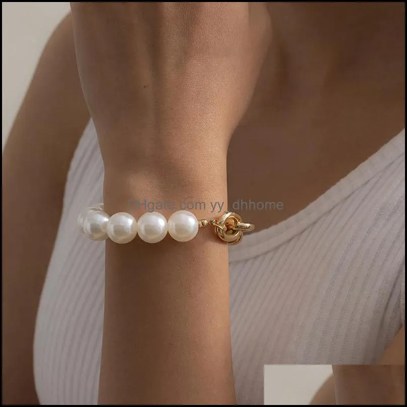 link, chain imitation pearl pendant bracelet bangle women men 2021 summer knot lock cuban beaded hand party jewelry gifts