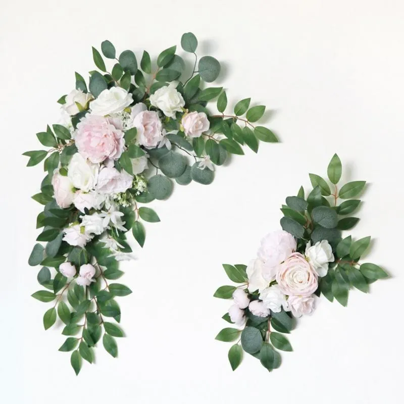 Couronnes De Fleurs Décoratives 2pcs Grand Arc De Mariage Artificiel Fleur Rangée Partie Toile De Fond Guirlande Décor Carte De Bienvenue Signe Guirlande Mur Hangin