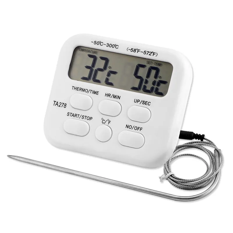 Termometro della cucina digitale Sonda in acciaio inossidabile carne barbecue a temperatura alimentare per barbecue strumenti di cottura allarme TA278 220531