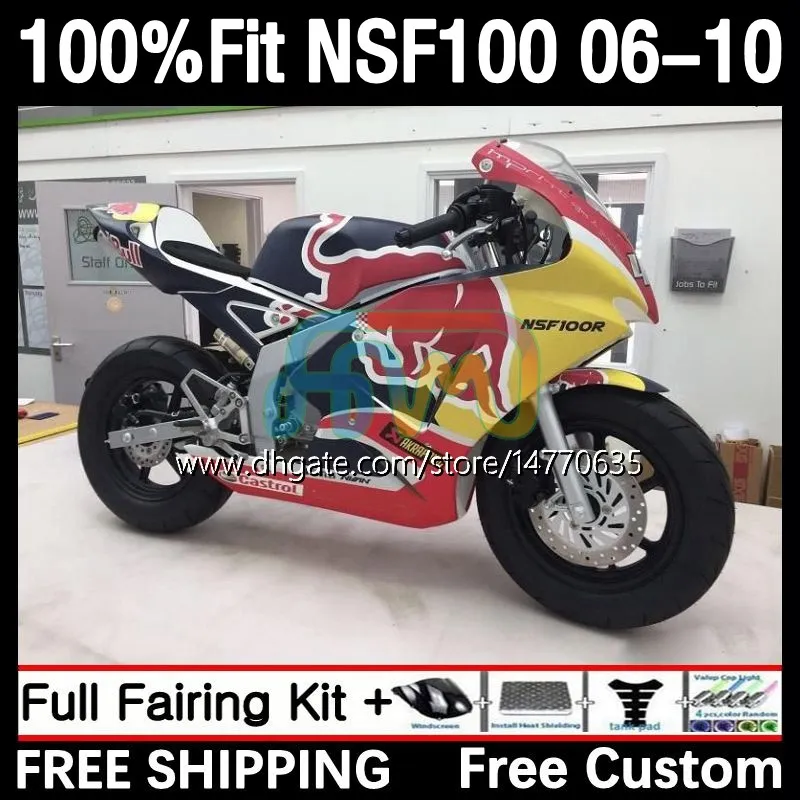 Glassfiber Race Bodywork For HONDA Fiberglass NSF100 NSF 100 06-10 10DH.26 NSF-100 06 07 08 09 10 NS-F100 2006 2007 2008 2009 2010 Injection Mold Fairing yellow red