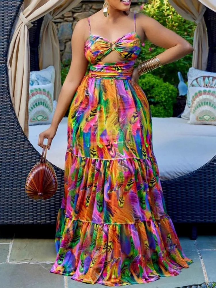 Sukienki na co dzień afrykańskie dla kobiet eleganckie Dashiki letnie paski Spaghetti Maxi sukienka damska wróżka długa 3XL do 5XLCasual