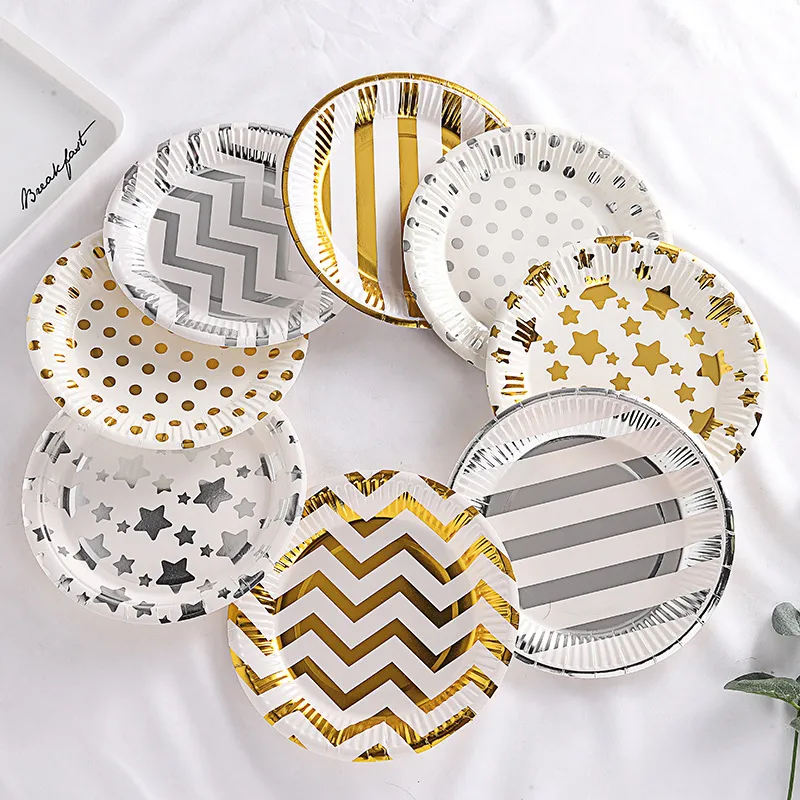 Gold Disposable Dinner Plates Hot Stamping Paper Plates Birthday Party
