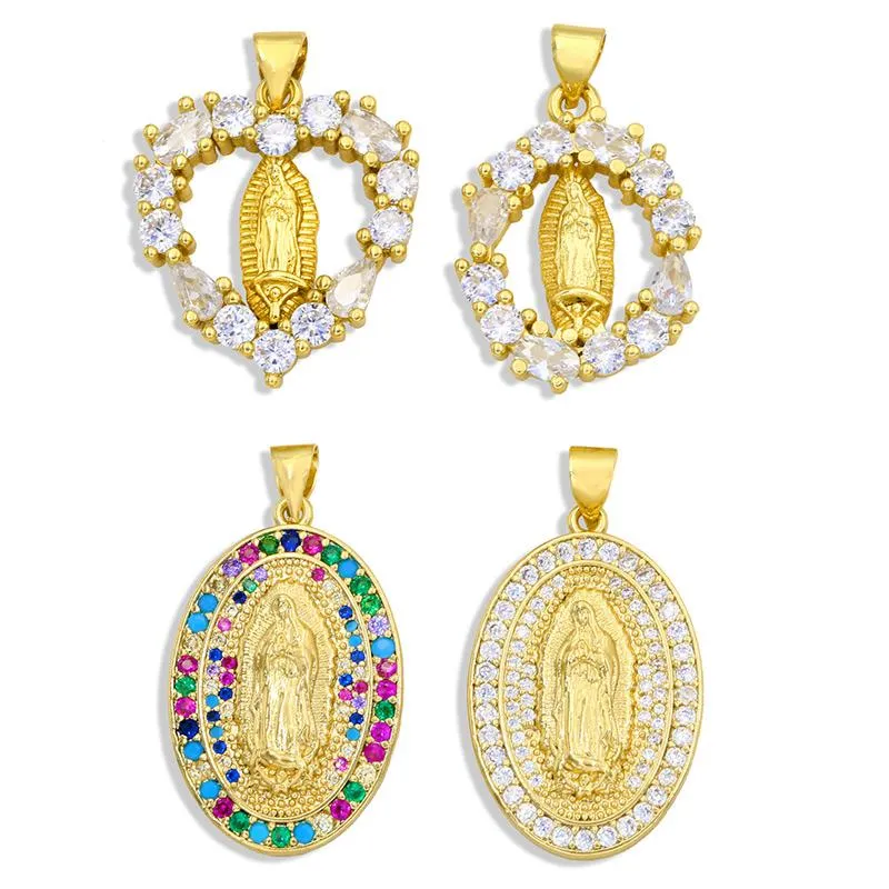Pendant Necklaces Cubic Zirconia Stone Virgin Mary Charms For Jewelry Making Gold Plated Spiritual Products Pdta327Pendant