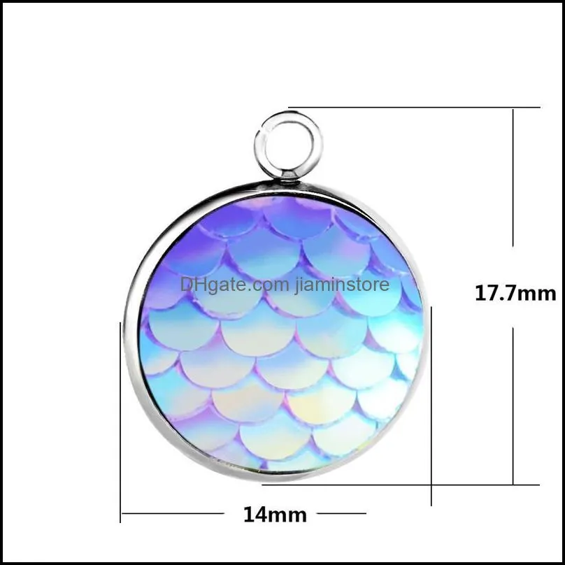 mermaid scale pendant fish scale charm fit earring bracelet stainless steel round pendants for jewelry diy accessories