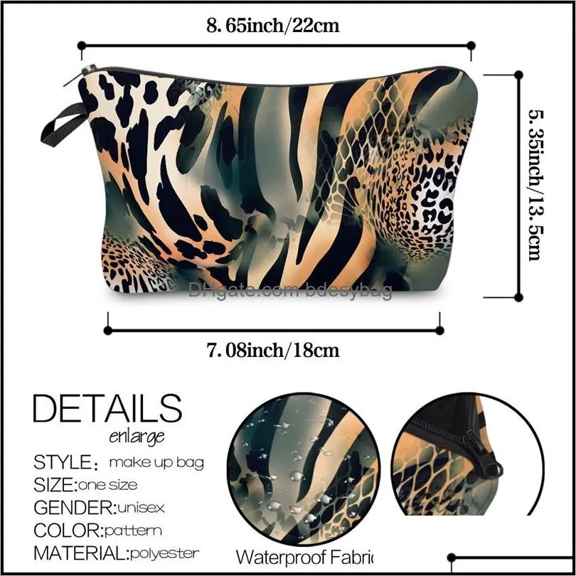 hot sales multi functional lady`s leopard washing bag fashion 3d printing makeup bag travel portable cosmetics storage bag t9i001120