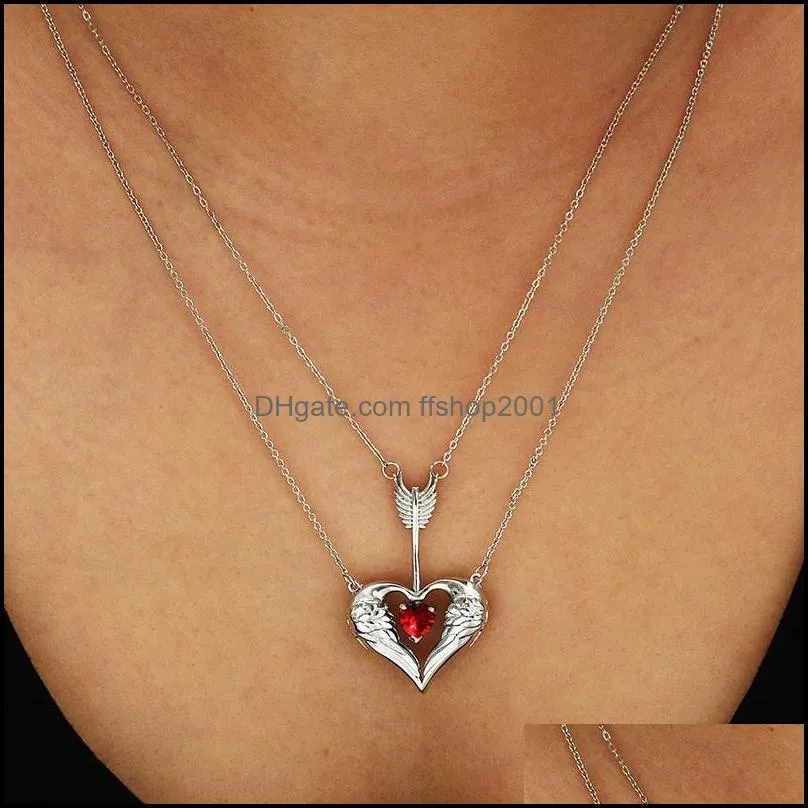 multilayer necklaces one arrow pierced necklace stones heart pendant necklaces for women girls party jewelry gifts