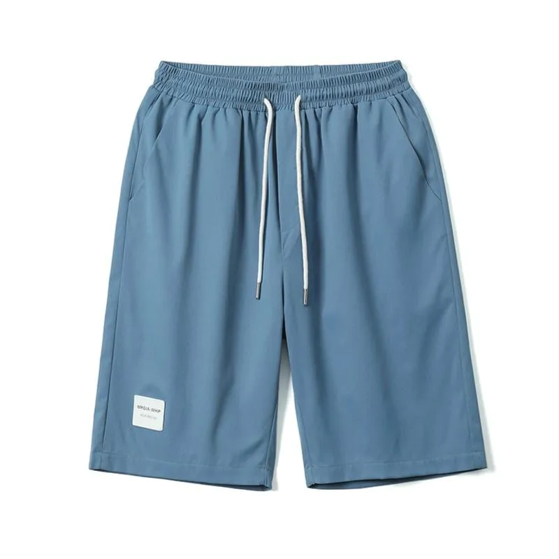 Mäns shorts avslappnad rak broderade män fickor lös sommarfasta sportfärgstakbyxor som driver herrbilar